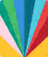 Abstract icon of colourful lines forming a light beam.
