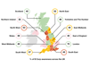 Map of the UK showing B Corp awareness by region. Highest: London (70%), South West (57%), North West (53%). Lowest: Northern Ireland (35%), Wales (38%). Regions are color-coded by awareness level.