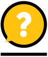A round yellow speech bubble with a black outline and a question mark in the centre, symbolising 'Frequently Asked Questions.'