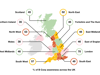 Map of the UK showing B Corp awareness by region. Highest: London (70%), South West (57%), North West (53%). Lowest: Northern Ireland (35%), Wales (38%). Regions are color-coded by awareness level.